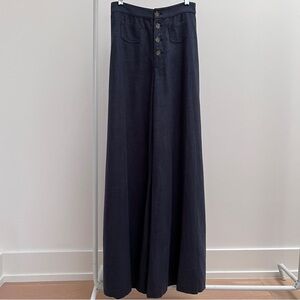 STAUD Martin linen blend wide leg pants navy blue high waisted patch pockets